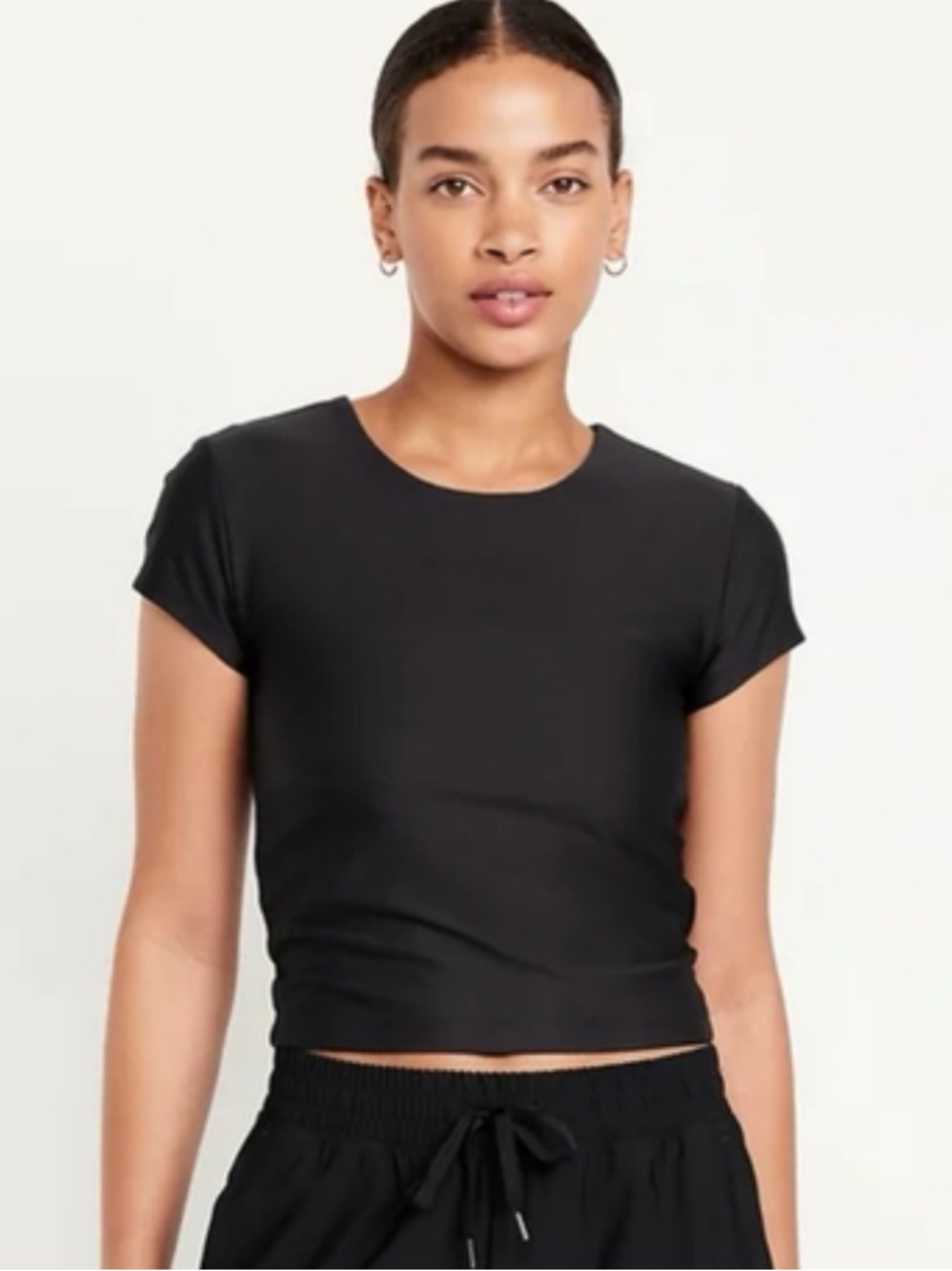 Old Navy Womens PowerSoft Support Crop Top Short Sleeve Black Tee Size M New